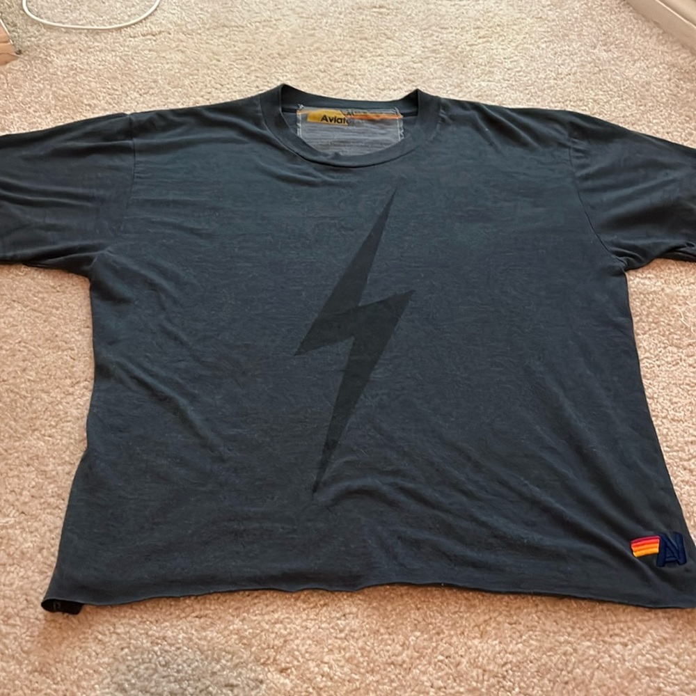 Aviator Nation adult medium charcoal lightning bolt tee shirt